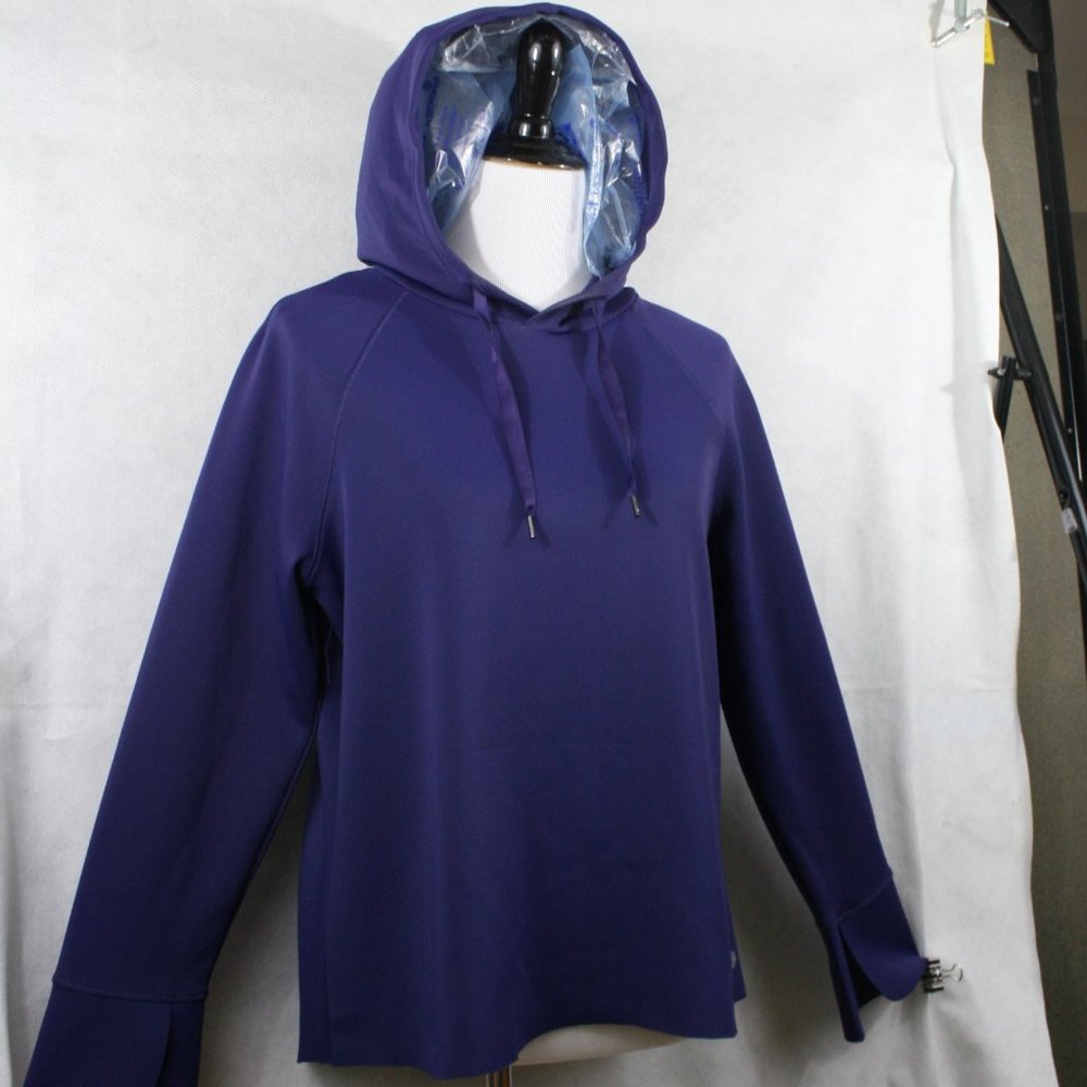 Apana Blue Polyester Blend Stretch Blouse with Hood SZ M EUC